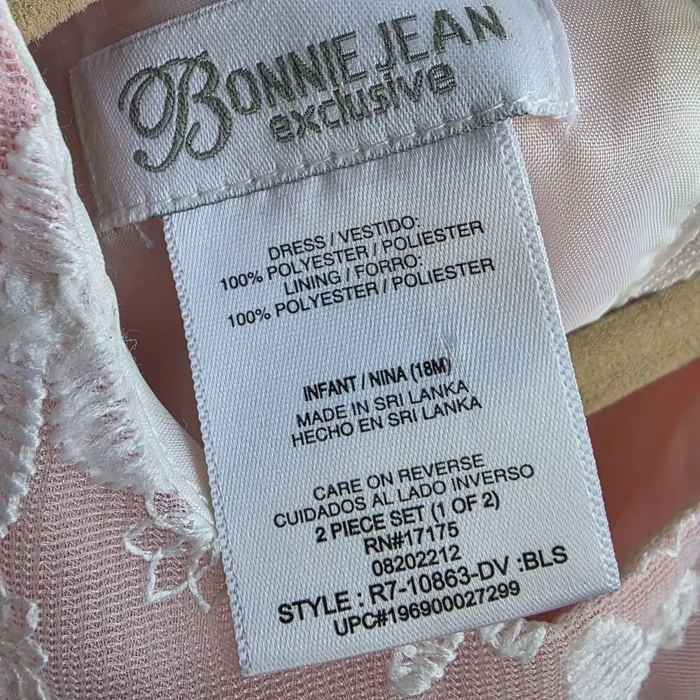 Bonnie‎ Jean Girl's Size 18M Pink & Ivory Tiered Flower Bow Party Dress Easter